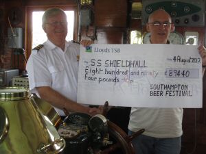 SS Shieldhall receives a cheque from Southampton Beer Festival